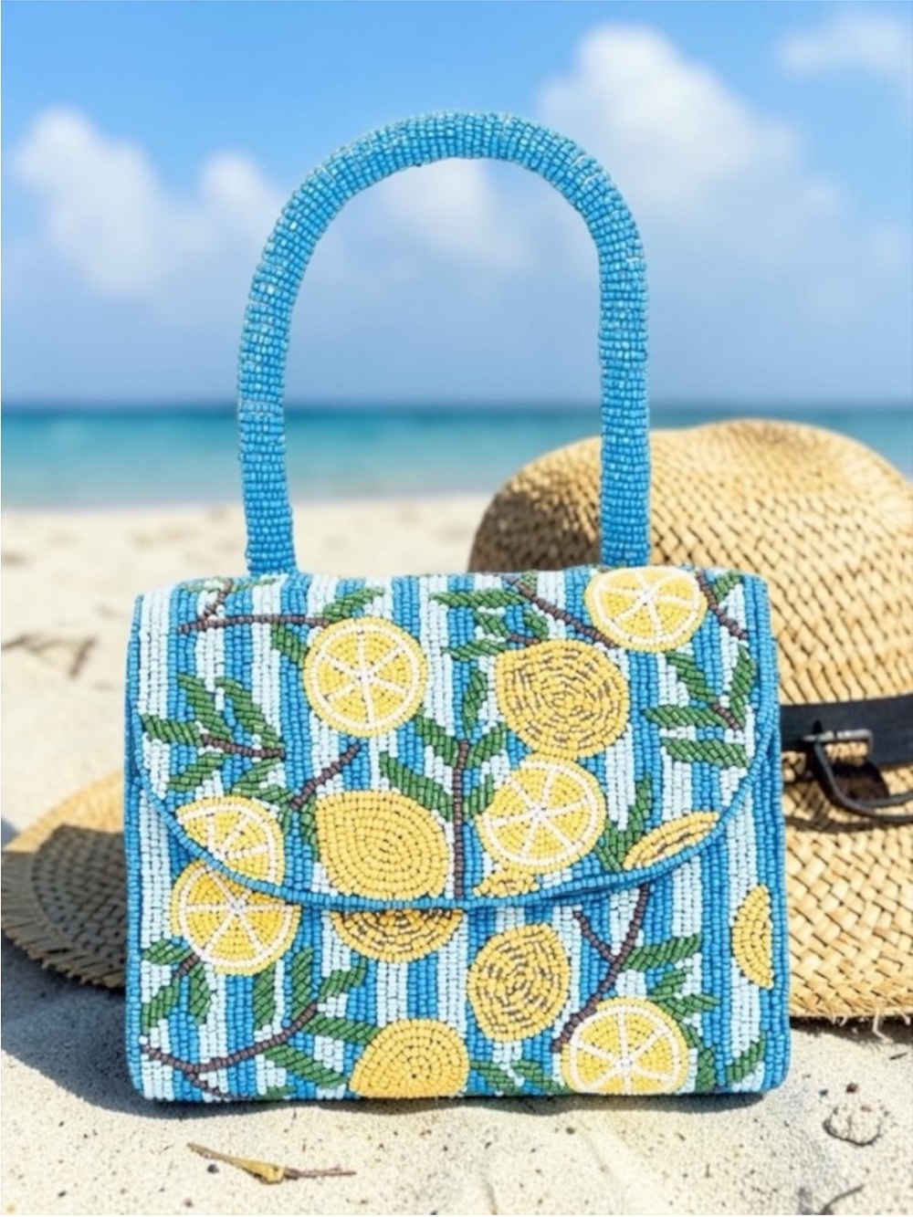 NWT Sol & Mer Beaded Lemon Top Handle Crossbody Bag Blue
Yellow Stripe